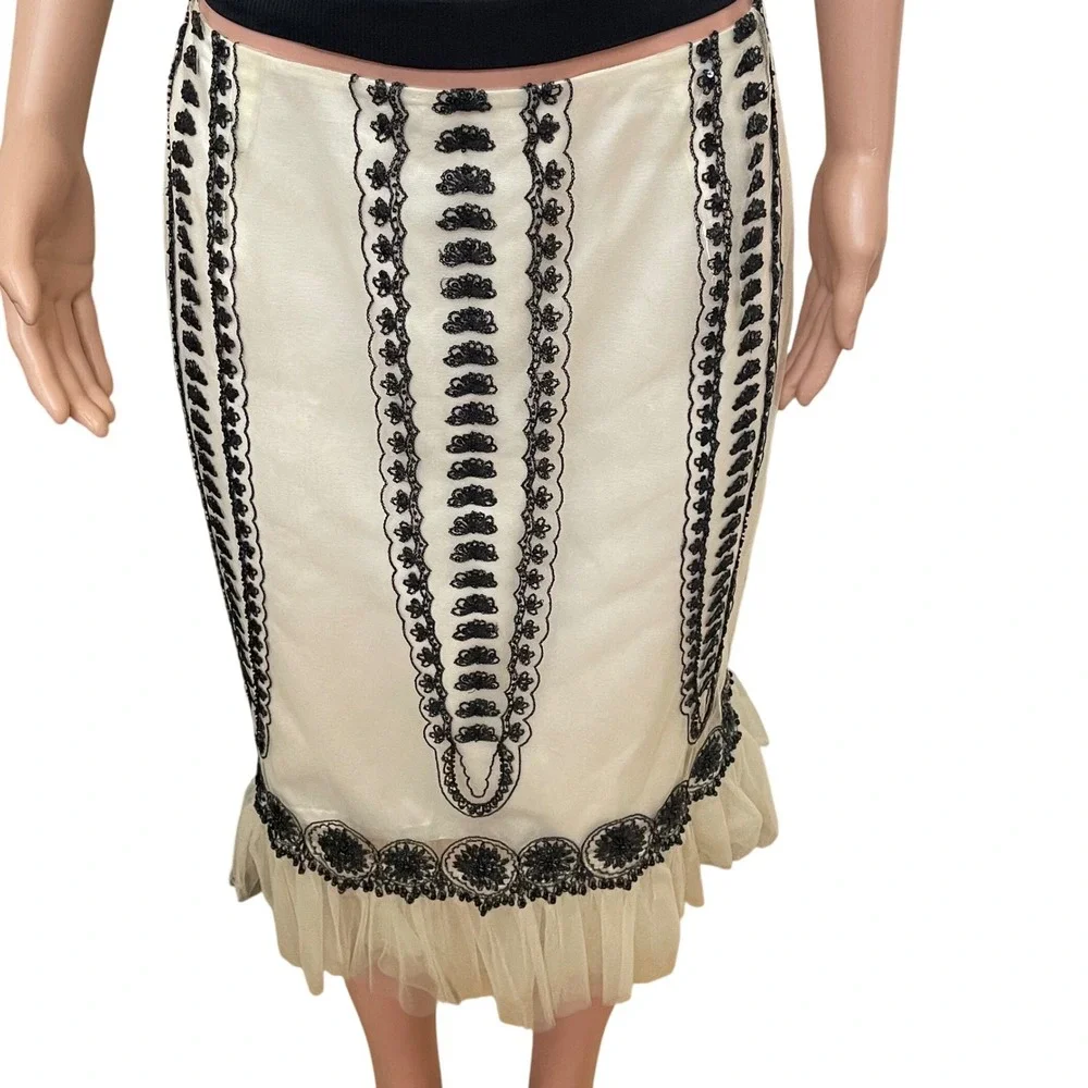 SHANI designer nylon Fairy‎ beaded cream black embroidery sequin ruffle skirt 10